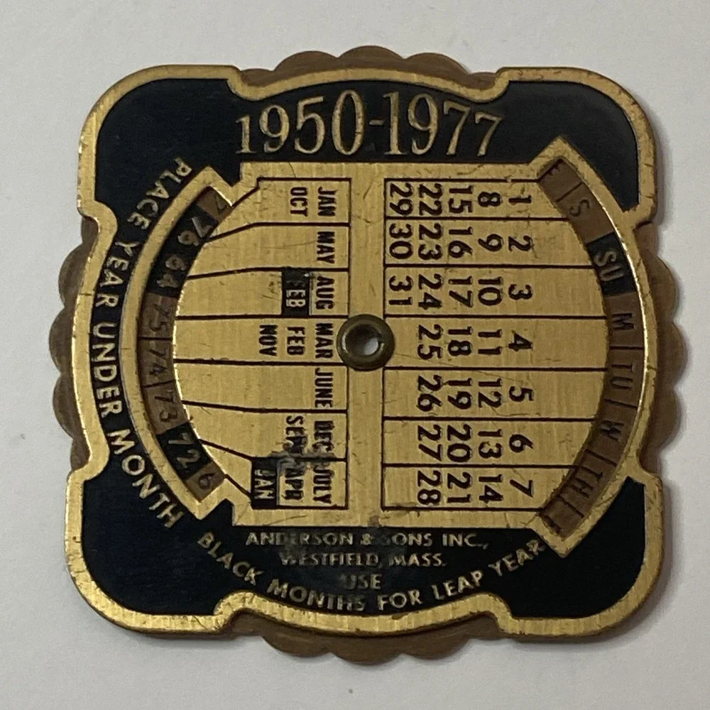 Vtg Marine Trust Co 100th Anniversary Metal Perpetual Pocket Calendar 1950-1977